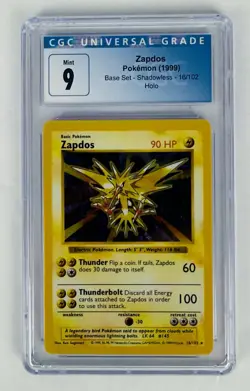 Pokemon Zapdos Base Set Shadowless Holo Rare #16 CGC 9 Mint - Image 1