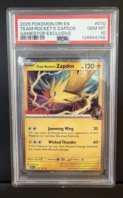 💎 PSA 10 GEM MINT 💎 TEAM ROCKET’S ZAPDOS POKEMON DRI GAMESTOP EXCLUSIVE #070 - Image 1