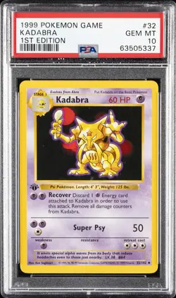 1999 POKEMON BASE SET 1ST EDITION #32 KADABRA PSA 10 - Image 1
