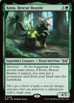 MTG Kona, Rescue Beastie (0299) - Foil, Duskmourn: House of Horror, Lightly Play - Image 1