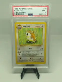1999 Pokemon Base Set Shadowless Raticate #40 PSA 9 MINT WoTC - Image 1