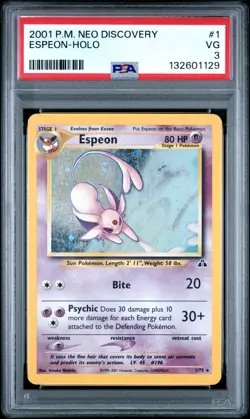 SWIRL PSA 3 2001 Neo Discovery Espeon 1/75 Holo Foil Rare Pokemon WOTC - Image 1