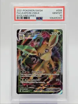 LEAFEON VMAX 2021 POKEMON EVOLVING SKIES RARE 008/203 PSA 10 Q0004 - Image 1