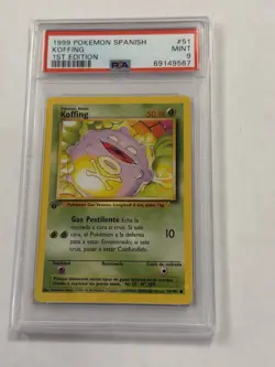 1st Edition Spanish Koffing 51/102 Base Set Pokemon Card PSA 9 Mint Graded - Image 1