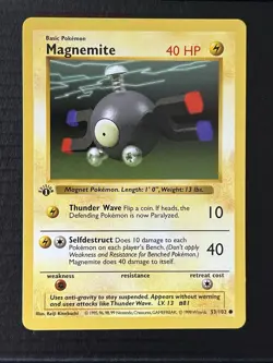 WOTC Pokemon TCG Magnemite Base Set, 1st Edition Common Shadowless Card 53/102 - Image 1