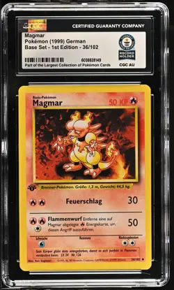 1999 Pokemon German Base Set 1st Edition #36/102 Magmar CGC Authentic - Image 1
