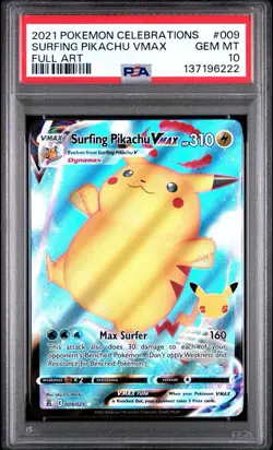 2021 Pokemon Celebrations Surfing Pikachu VMAX #009 Full Art PSA 10 - Image 1