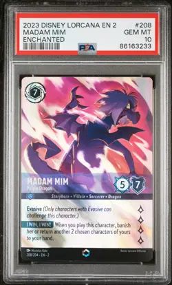 2023 DISNEY LORCANA EN 2 | ENCHANTED #208 MADAM MIM - PURPLE DRAGON PSA 10 - Image 1