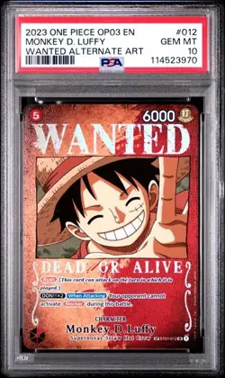 One Piece Monkey D. Luffy OP03-012 Wanted Alternate Art PSA 10 Pillars English - Image 1