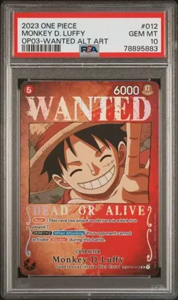 One Piece Monkey D. Luffy OP03-012 Wanted Alternate Art PSA 10 Pillars English - Image 1