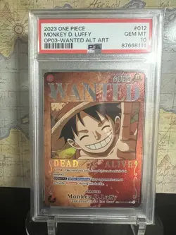 One Piece Monkey D. Luffy OP03-012 Wanted Alternate Art PSA 10 Pillars English - Image 1