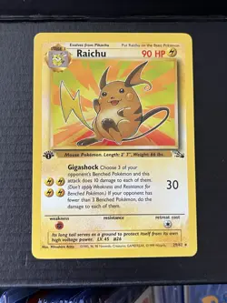 Pokemon TCG Fossil Set Raichu 14/62 1st Edition Rare 1999 WOTC Vintage Card - Image 1