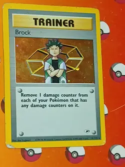 Pokemon TCG Brock Trainer Holo Rare Card 15/132 WOTC Gym Heroes With Swirl - Image 2