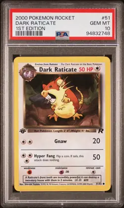Dark Raticate - 2000 Team Rocket 🔥 1st Edition PSA 10 🔥 GEM Vintage Pokemon B6 - Image 2