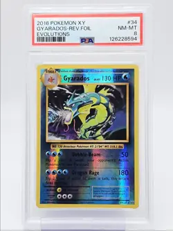 GYARADOS 2016 POKEMON XY EVOLUTIONS REVERSE FOIL RARE 34/108 PSA 8 Q0004 - Image 1