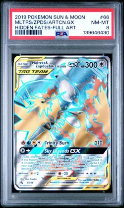 2019 POKEMON SM BLACK STAR PROMO FULL ART/MOLTRES & ZAPDOS & ARTICUNO GX PSA 8 - Image 1