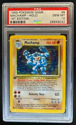 1999 Pokemon 1st Edition Machamp Holo #8/102 PSA 10 - Image 1