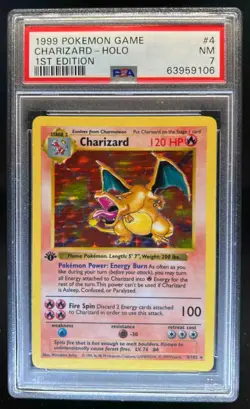 1999 Pokemon 1st Edition Charizard Shadowless Holo #4/102 PSA 7 - Image 1
