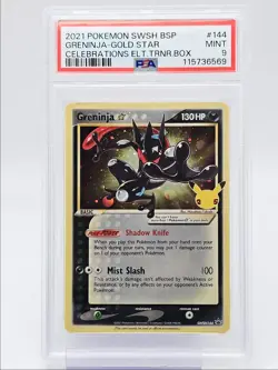 GRENINJA 2021 POKEMON CELEBRATIONS ETB BLACK STAR PROMO #SWSH144 PSA 9 Q0004 - Image 1