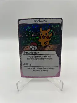 PokeDoodly Kickachu Pikachu Fan Art Card Full Holo Rare Pokemon #/100 Serialized - Image 1