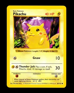 1999 Pokemon RED CHEEKS PIKACHU Base Set SHADOWLESS Edition Card 58/102 WotC NM - Image 1
