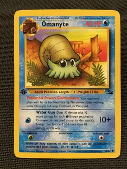 Omanyte 1st Edition 52/62 Fossil Pokemon Card,Vintage 1999 - Image 1