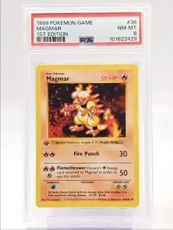 MAGMAR 1999 POKEMON GAME BASE SET 1ST EDITION UNCOMMON S 36/102 PSA 8 Q0004 - Image 1