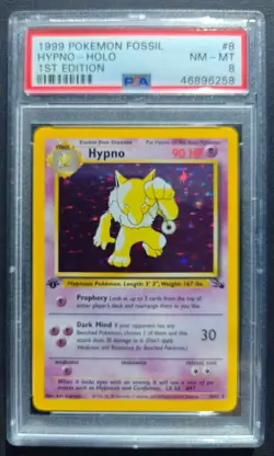 1999 POKEMON FOSSIL 1ST EDITION #8 HYPNO-HOLO PSA 8 - Image 1