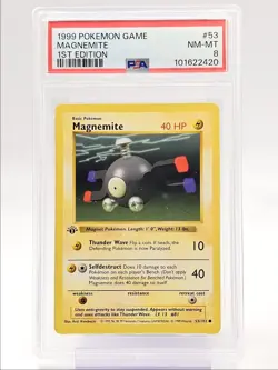 MAGNEMITE 1999 POKEMON GAME BASE SET 1ST EDITION COMMON 53/102 PSA 8 Q0004 - Image 1