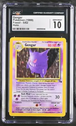 1999 Gengar Fossil Holo Rare Unlimited 5/62 CGC 10 Gem Mint (PSA CROSSU!) - Image 1