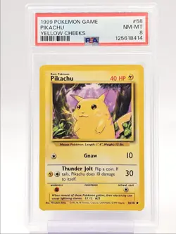 PIKACHU 1999 POKEMON GAME BASE SET YELLOW CHEEKS COMMON 58/102 PSA 8 Q0004 - Image 1