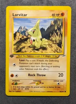 Larvitar - 1st Edition 70/105 Common Neo Destiny Pokemon Vintage WOTC 2002 - LP - Image 1