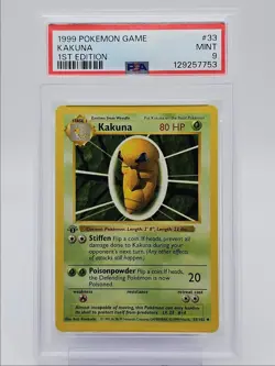 KAKUNA 1999 POKEMON BASE SET 1ST EDITION UNCOMMON 33/102 PSA 9 Q0004 - Image 1