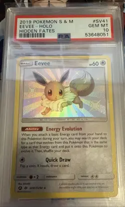 2019 POKEMON SUN & MOON HIDDEN FATES #SV41 EEVEE-HOLO PSA 10 - Image 1