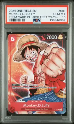 2024 ONE PIECE PREMIUM BANDAI CARD GAMES FEST 23-24 #001 MONKEY D. LUFFY PSA 10 - Image 1