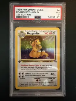 PSA 7 1st Edition Dragonite Fossil Holo 4/62 Pokemon Card - Image 1