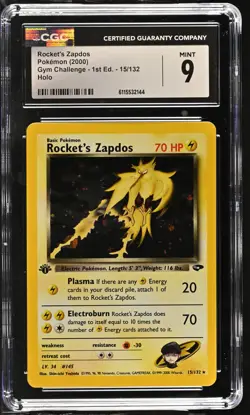 CGC 9 MINT Rocket's Zapdos Gym Challenge 1st Edition 15/132 Holo Pokemon Card - Image 1