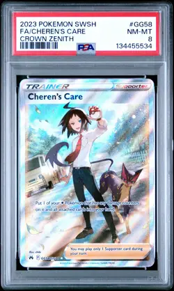 2023 POKEMON SWORD & SHIELD CROWN ZENITH #GG58 FULL ART/CHEREN'S CARE PSA 8 - Image 1