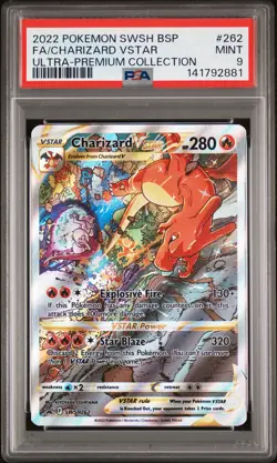 2022 POKEMON SWSH BLACK STAR PROMO #262 FULL ART/CHARIZARD VSTAR PSA 9 - Image 1