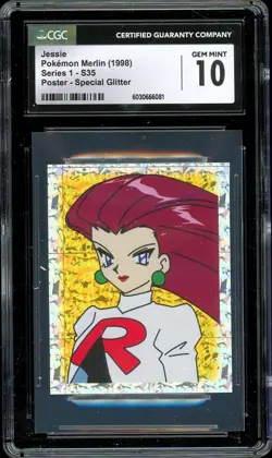 1998 Topps Pokemon Merlin Stickers SPECIAL GLITTER #S35 Jessie ~ CGC 10 GEM - Image 1