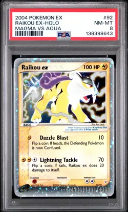 2004 POKEMON EX TEAM MAGMA VS TEAM AQUA #92 RAIKOU EX-HOLO PSA 8 - Image 1