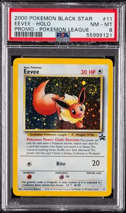 2000 POKEMON PROMO BLACK STAR POKEMON LEAGUE #11 EEVEE-HOLO PSA 8 - Image 1
