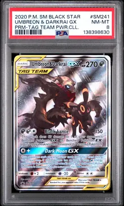 2020 POKEMON SM PROMO TAG TEAM POWERS COLLECTION UMBREON & DARKRAI GX PSA 8 - Image 1