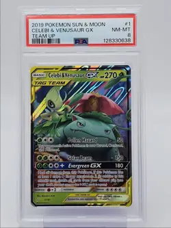 CELEBI & VENUSAUR GX 2019 POKEMON SUN & MOON TEAM UP RARE 1/181 PSA 8 Q0004 - Image 1