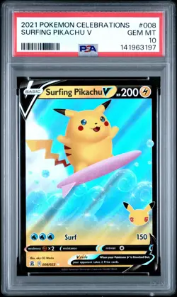 2021 POKEMON CELEBRATIONS #008 SURFING PIKACHU V PSA 10 - Image 1