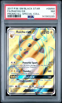 2017 POKEMON SM BLACK STAR PROMO #SM90 FULL ART/RAICHU GX PSA 7 - Image 1