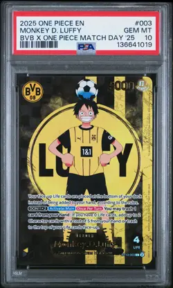 2025 ONE PIECE PROMOS BVB X ONE PIECE MATCH DAY 2025 #003 MONKEY D. LUFFY PSA 10 - Image 1