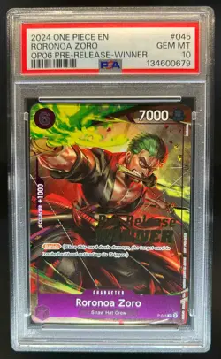 2024 One Piece EN Roronoa Zoro Pre-Release Winner OP06 #045 PSA 10 - Image 1