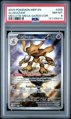 2025 POKEMON MEP EN-ME BLACK STAR PROMO #009 ALAKAZAM PSA 8 - Image 1