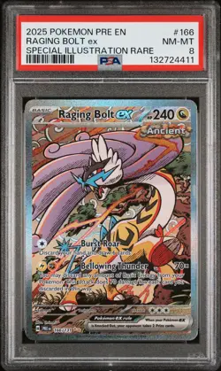 2025 POKEMON PRE EN-PRISMATIC EVOLUTIONS ILLUSTRATION RARE RAGING BOLT EX PSA 8 - Image 1